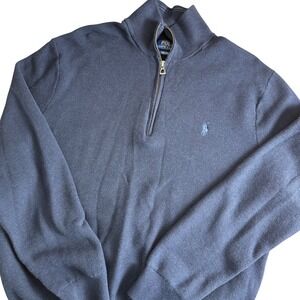 Polo Ralph Lauren Men's Navy Blue Pima Cotton 1/4 Zip Sweater XL